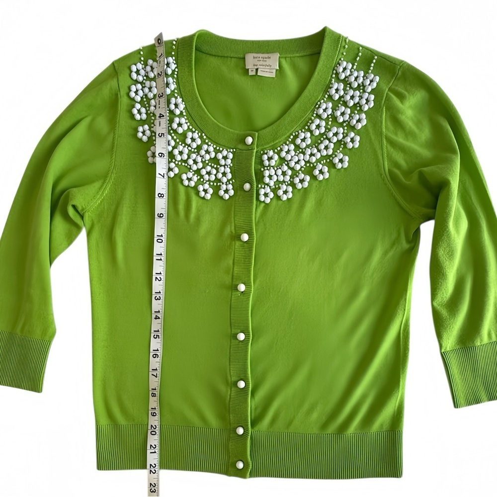 🌼 Kate Spade Green Floral Beaded Garden Cardigan Embellished Sweater – Size M - Picture 10 of 11